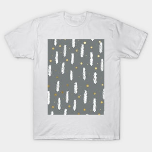 Christmas branches and dots - gray and gold T-Shirt